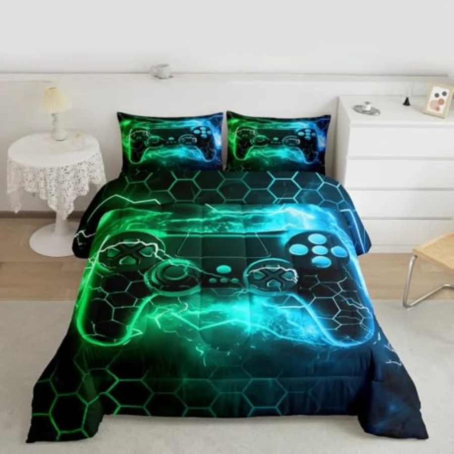 Boys Green Gamer Bedding Set Size, Honeycomb Gaming Comforter Set Lightning Gamepad Comforter Game Room Decor Duvet Set with 1
Boys Green Gamer Bedding Set Size, Honeycomb Gaming Comforter Set Lightning Gamepad Comforter Game Room Decor Duvet Set with 1