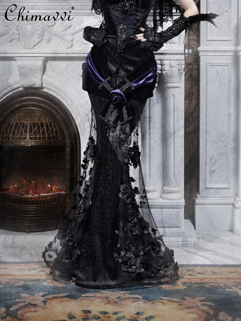 Gothic Heavy Beaded Embroidered Double Layer Mermaid Skirt Punk Dark Girl Halloween Cosplay Mesh Super Fairy Long Skirts Women
Gothic Heavy Beaded Embroidered Double Layer Mermaid Skirt Punk Dark Girl Halloween Cosplay Mesh Super Fairy Long Skirts Women