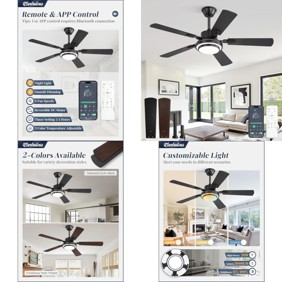 Ceiling Fans with Lights and Remote, Ceiling Fan with 8 Dual-Color Blades, Indoor/Outdoor Large Ceiling Fans, Reversible DC Mot
Ceiling Fans with Lights and Remote, Ceiling Fan with 8 Dual-Color Blades, Indoor/Outdoor Large Ceiling Fans, Reversible DC Mot