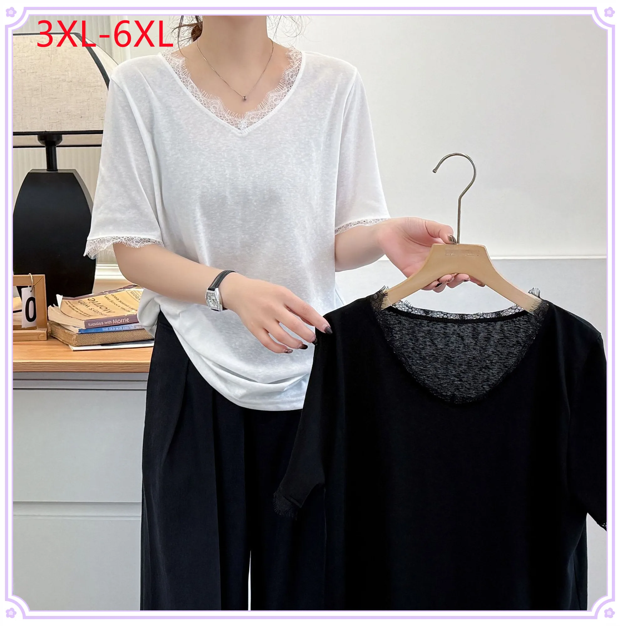 New 2025 Ladies Spring Autumn Plus Size tops For Women Large Size Short Sleeve V-neck Lace T-shirt 3XL 4XL 5XL 6XL
New 2025 Ladies Spring Autumn Plus Size tops For Women Large Size Short Sleeve V-neck Lace T-shirt 3XL 4XL 5XL 6XL