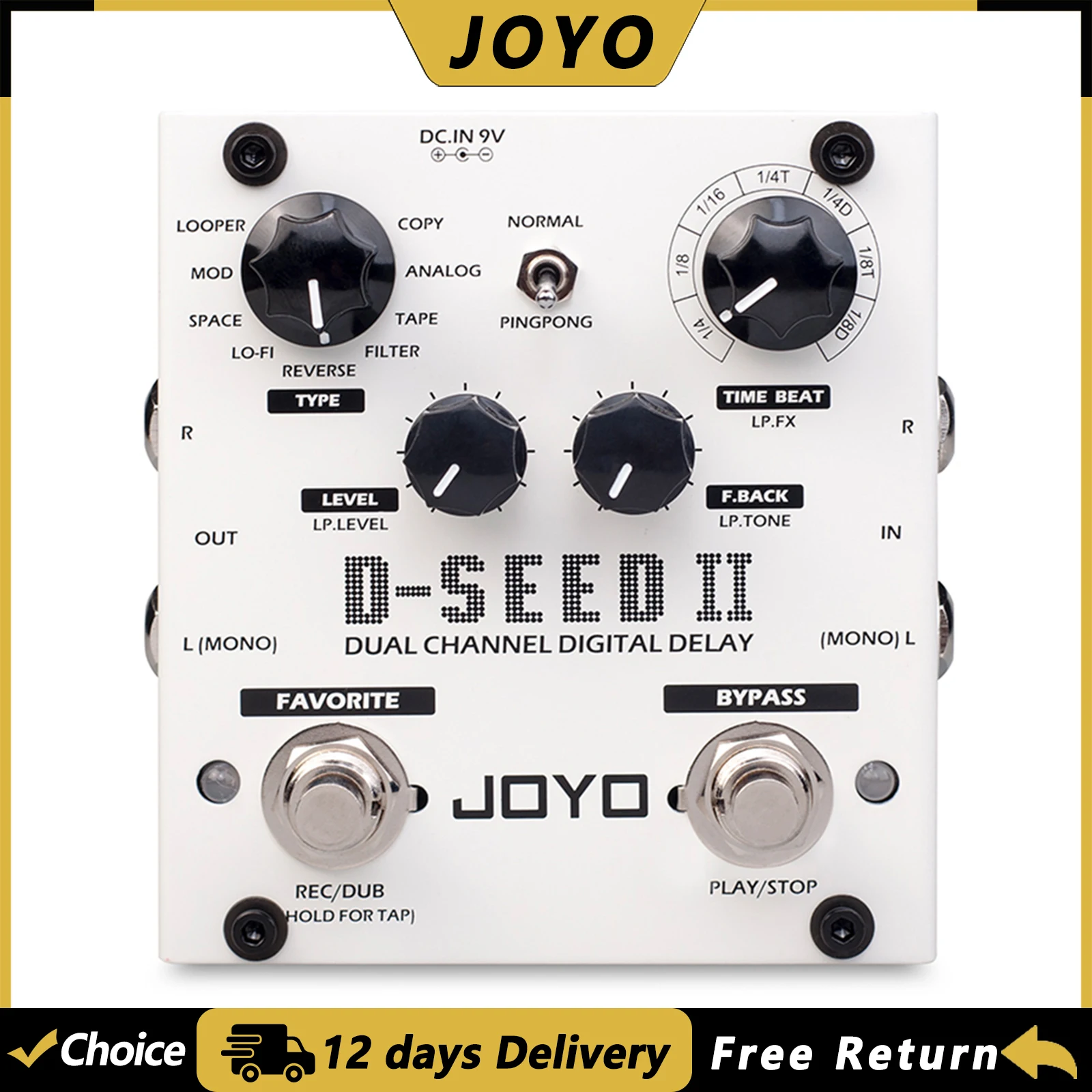 JOYO D-SEED II Guitar Delay Effect Pedal LOOPER Function Stereo Input And Output 8 Delay Modes Multi-effects Guitar Pedal
JOYO D-SEED II Guitar Delay Effect Pedal LOOPER Function Stereo Input And Output 8 Delay Modes Multi-effects Guitar Pedal