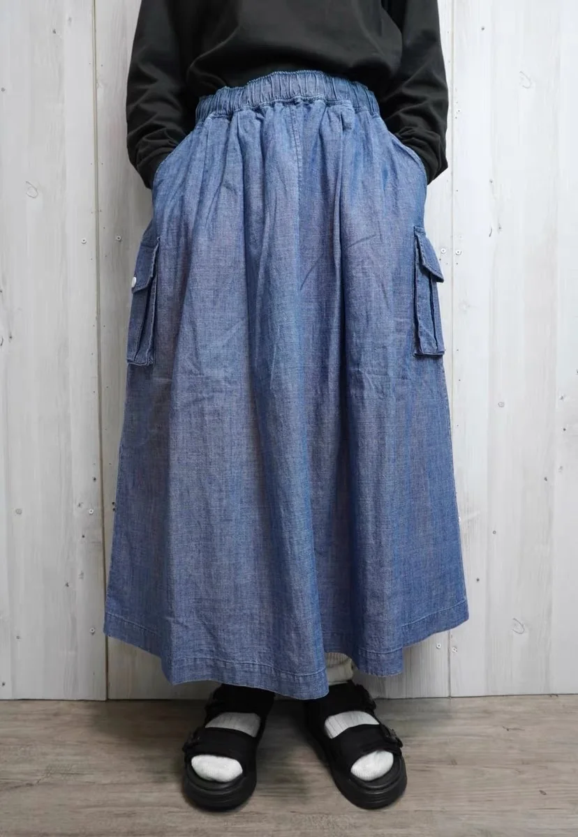 Loose Cotton Linen Pleated Elastic Waist Denim Half Skirt Women's Commute Style H-Shape Summer Season mid Waist Pocket Detail
Loose Cotton Linen Pleated Elastic Waist Denim Half Skirt Women's Commute Style H-Shape Summer Season mid Waist Pocket Detail
