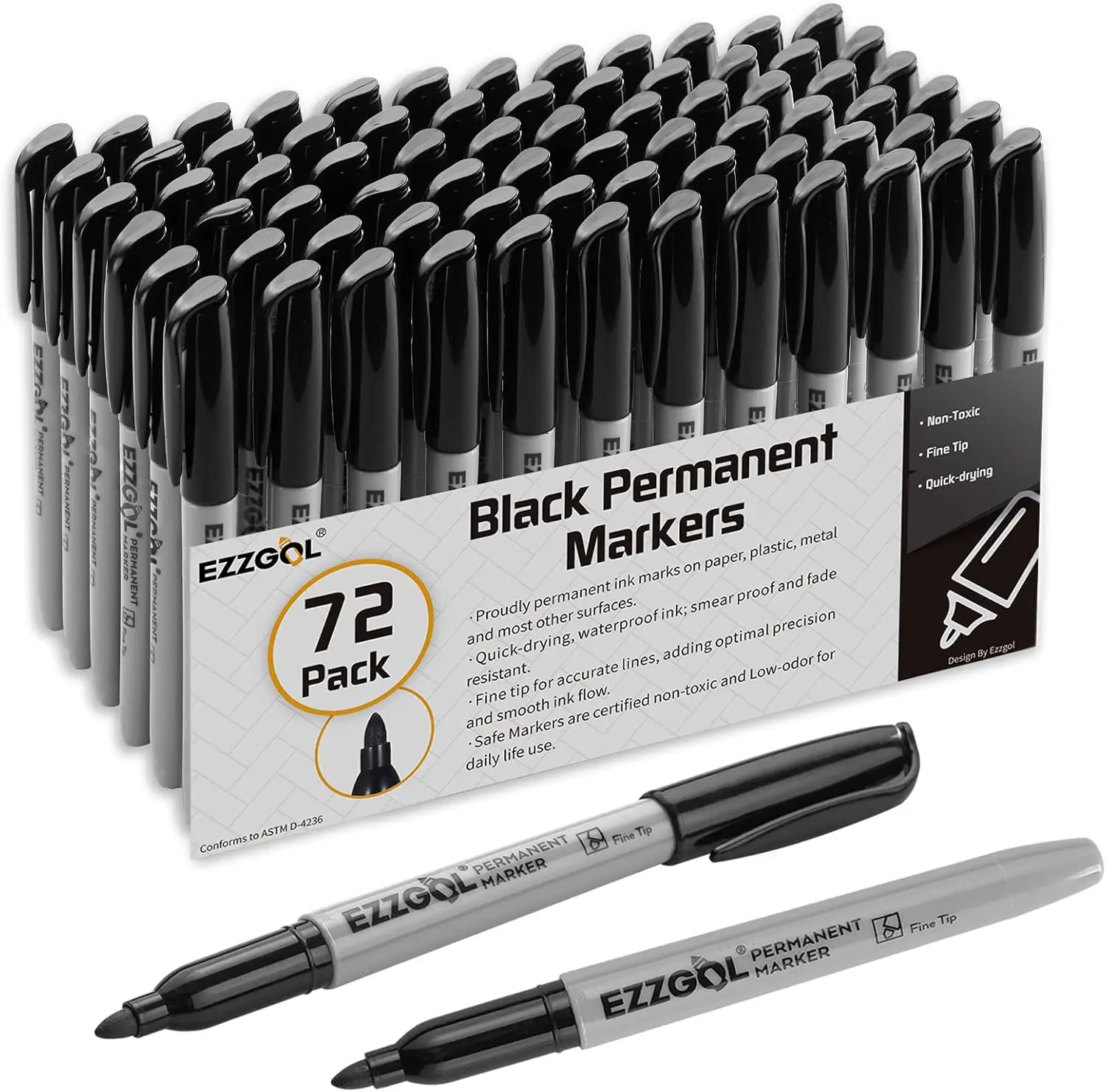 72 Pack Black Permanent Markers, Fine Tip, Waterproof, Quick Drying, Smear Proof, Office Supplies
72 Pack Black Permanent Markers, Fine Tip, Waterproof, Quick Drying, Smear Proof, Office Supplies