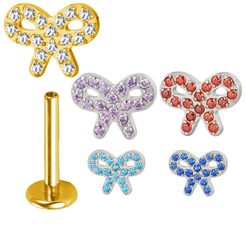 G23 Titanium EAR PIERC Bowknot with Zircon Top Cartilage Tragus Earrings Ear Lip Helix Studs Tongue Labret Piercing Jewelry
G23 Titanium EAR PIERC Bowknot with Zircon Top Cartilage Tragus Earrings Ear Lip Helix Studs Tongue Labret Piercing Jewelry