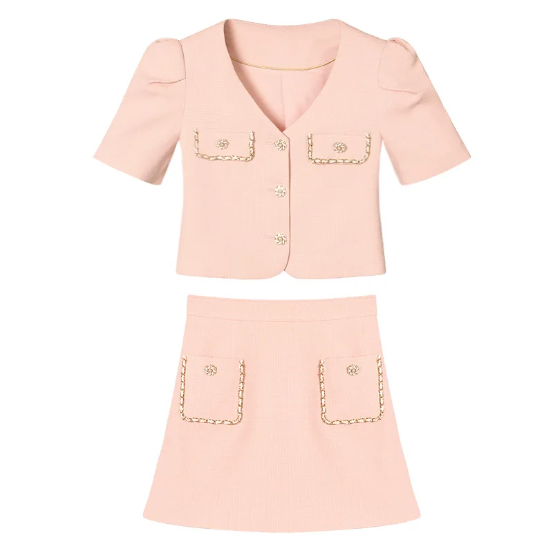 Women Summer Fashion Luxury Tweed Pink Two-piece Set Small Fragrance Short-sleeved Top +mini Skirt French Lady Sweet Suit
Women Summer Fashion Luxury Tweed Pink Two-piece Set Small Fragrance Short-sleeved Top +mini Skirt French Lady Sweet Suit