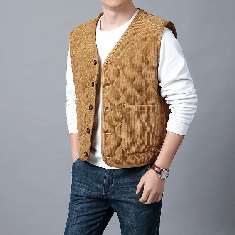 Padded Warm Vest Men's Autumn Winter Diamond Check Shoulder Undershirt Workwear Corduroy V-neck Jackets Men Clothing Large Size
Padded Warm Vest Men's Autumn Winter Diamond Check Shoulder Undershirt Workwear Corduroy V-neck Jackets Men Clothing Large Size