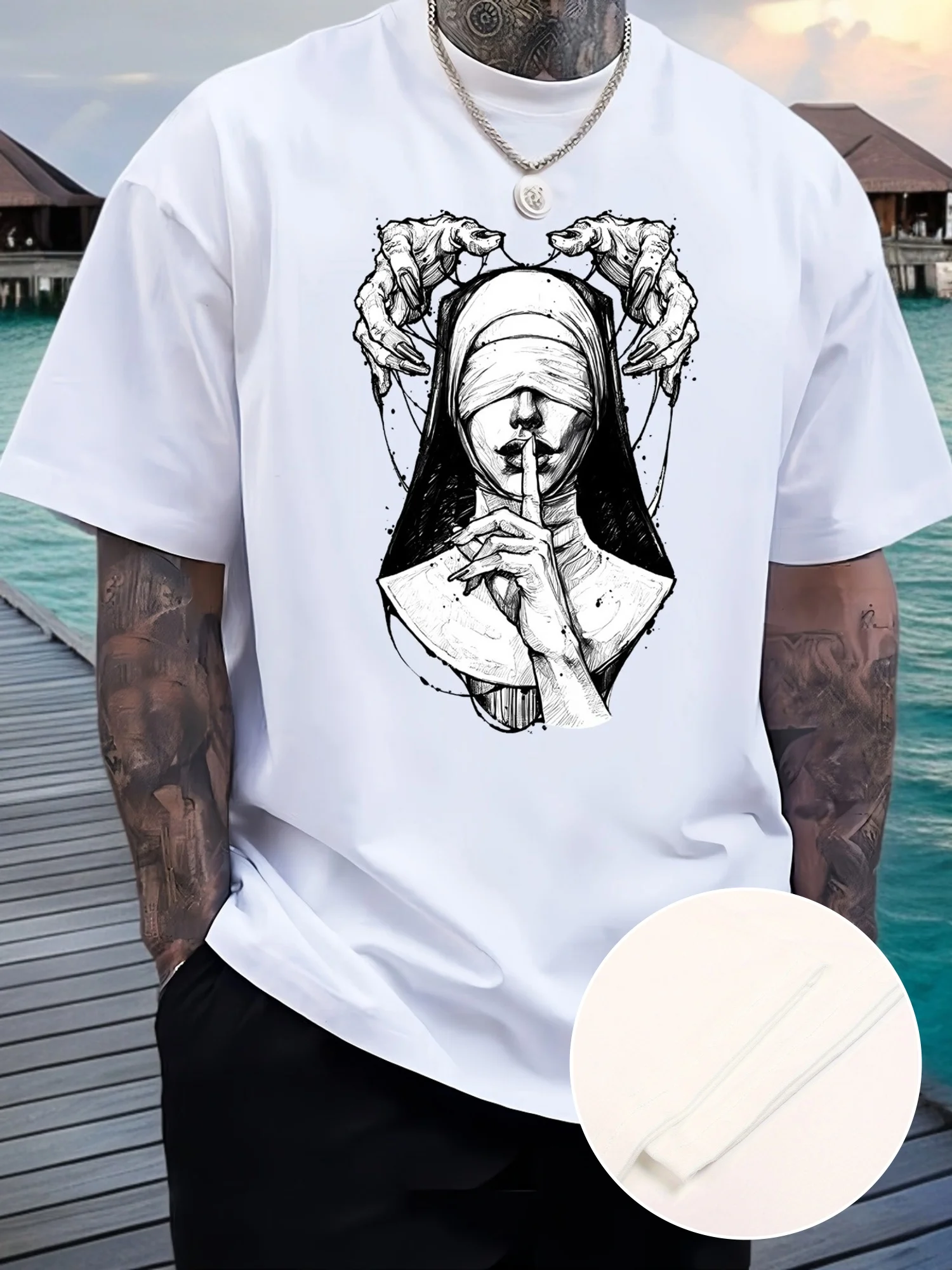 Men's Mysterious Nun Print T-Shirt - Casual, Breathable Polyester, Crew Neck, Short Sleeve Tee for All Seasons
Men's Mysterious Nun Print T-Shirt - Casual, Breathable Polyester, Crew Neck, Short Sleeve Tee for All Seasons