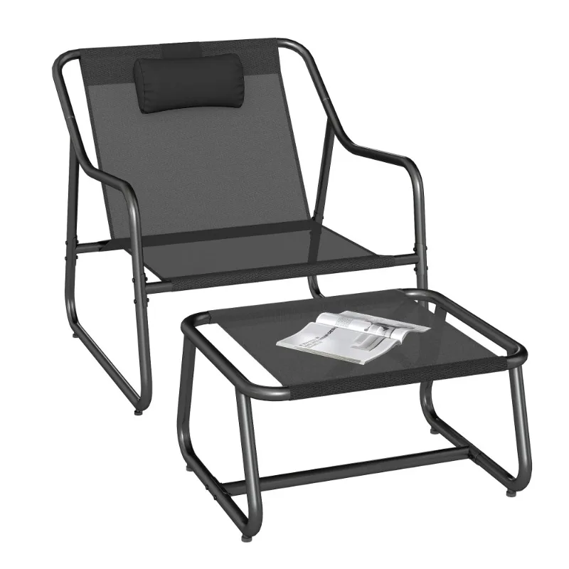 Patio Outdoor Lounge Chair with Ottoman, Comfy Sling Chair with Footstool, Papasan Chair - Black
Patio Outdoor Lounge Chair with Ottoman, Comfy Sling Chair with Footstool, Papasan Chair - Black