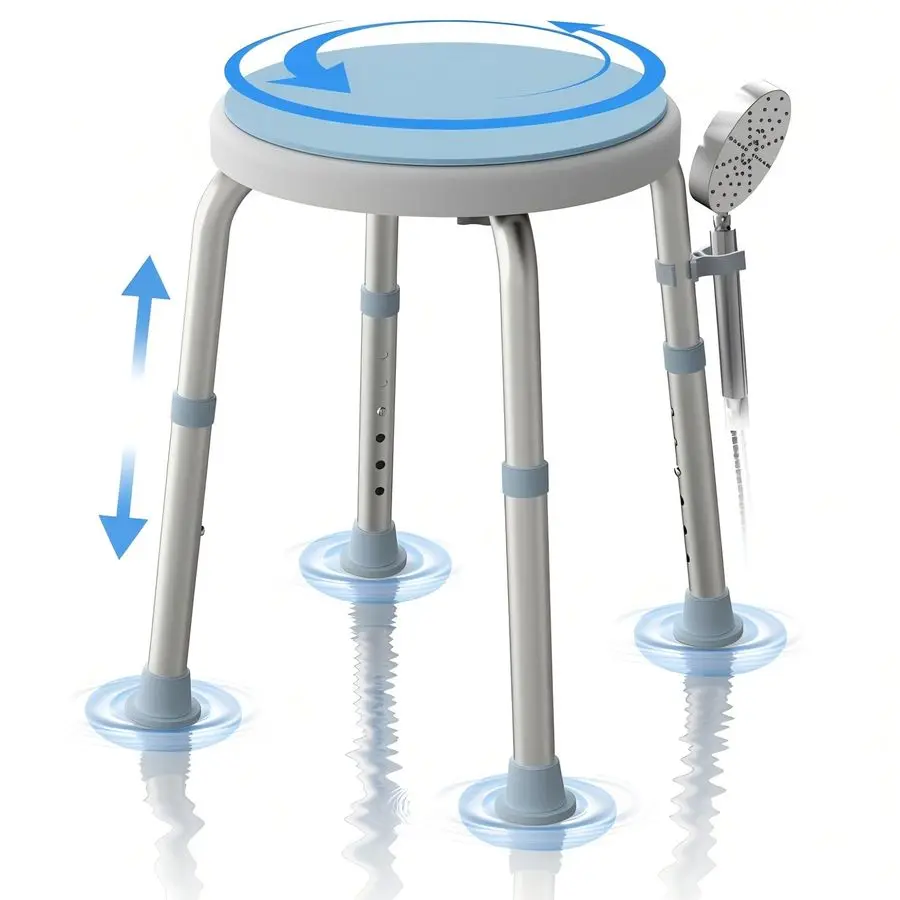 Shower Stool for Inside Shower, 360 Rotating Bath Stool with NonSlip Seat Pad, Adjustable Shower Chair for Seniors with 6 Heigh
Shower Stool for Inside Shower, 360 Rotating Bath Stool with NonSlip Seat Pad, Adjustable Shower Chair for Seniors with 6 Heigh
