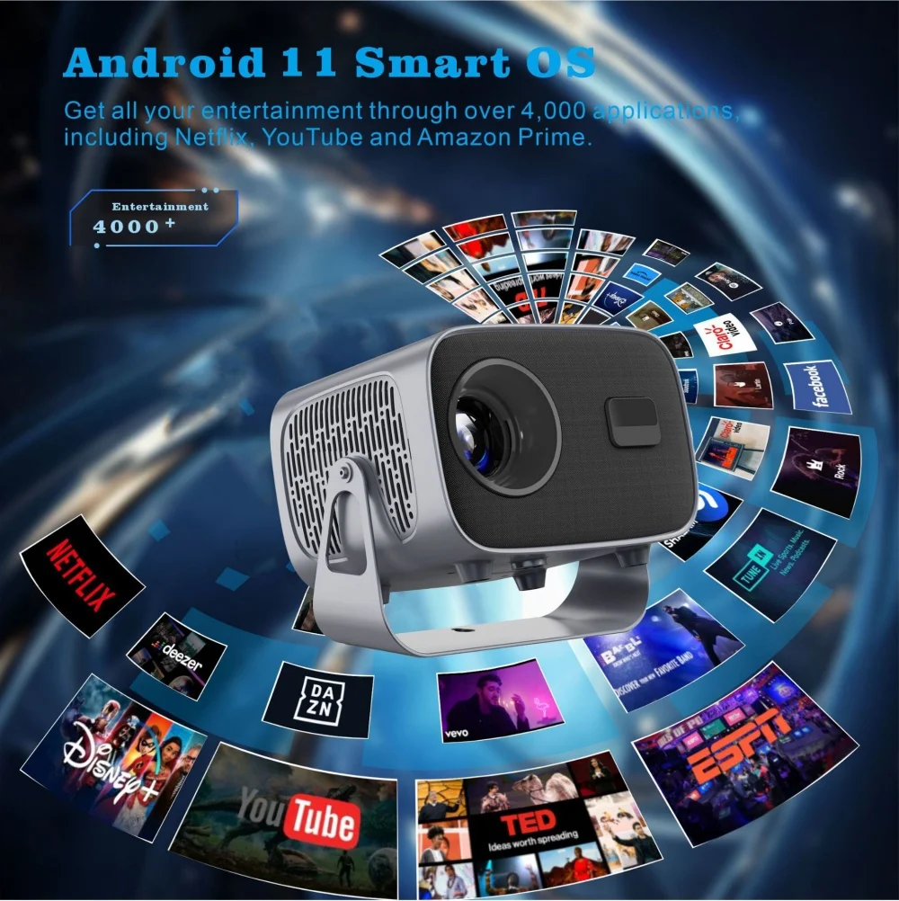 A10 Intelligent Portable Projector, Auto Focus, 4K Supported HD, WiFi Android System, Built-in Gimbal Home Cinema Video Projecto
A10 Intelligent Portable Projector, Auto Focus, 4K Supported HD, WiFi Android System, Built-in Gimbal Home Cinema Video Projecto