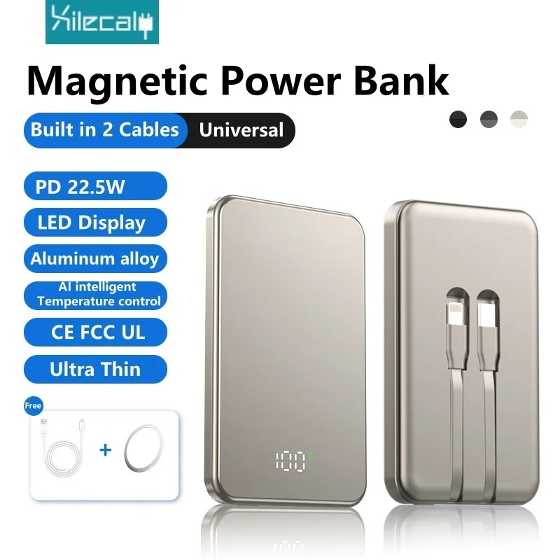 PD22.5W Magnetic Power Bank Built in Cables Fast Charging 10000mah LED Display External Battery For iPhone 16 15 Xiaomi Samsung
PD22.5W Magnetic Power Bank Built in Cables Fast Charging 10000mah LED Display External Battery For iPhone 16 15 Xiaomi Samsung