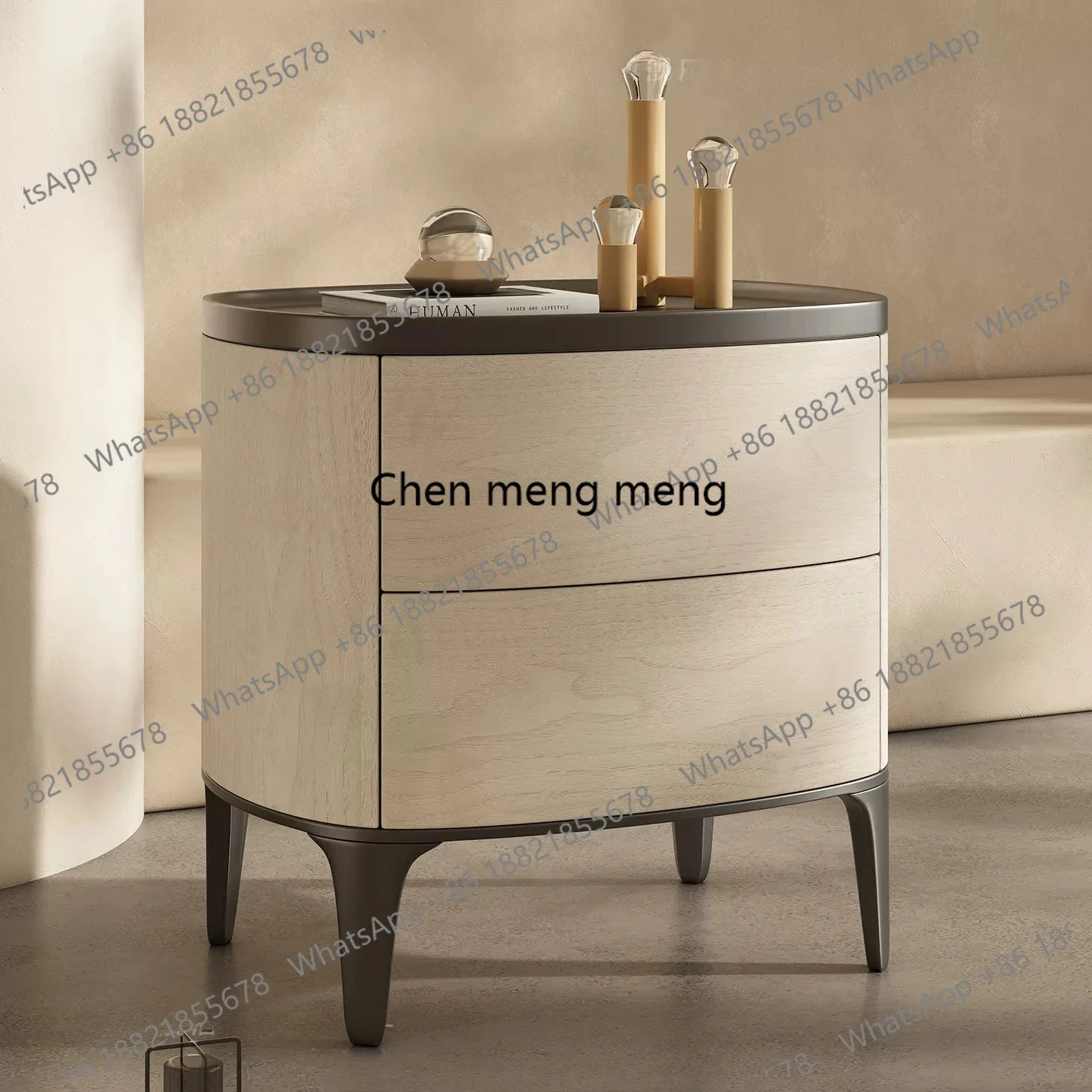 Creative modern minimalist oval solid wood bedside, locker walnut color business style
Creative modern minimalist oval solid wood bedside, locker walnut color business style