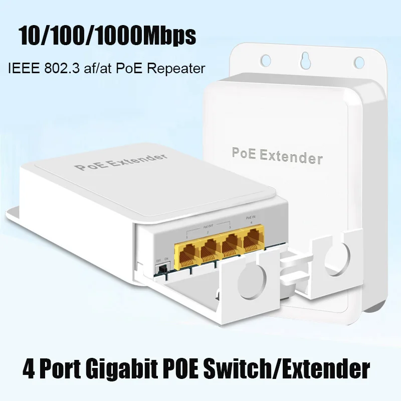 4-портовый гигабитный PoE-коммутатор-удлинитель IEEE 802.3 af/at, PoE-ретранслятор 10/100/1000 Мбит/с, 1 PoE вход, 3 PoE выхода, водонепроницаемый корпус для настенного монтажа
4-портовый гигабитный PoE-коммутатор-удлинитель IEEE 802.3 af/at, PoE-ретранслятор 10/100/1000 Мбит/с, 1 PoE вход, 3 PoE выхода, водонепроницаемый корпус для настенного монтажа