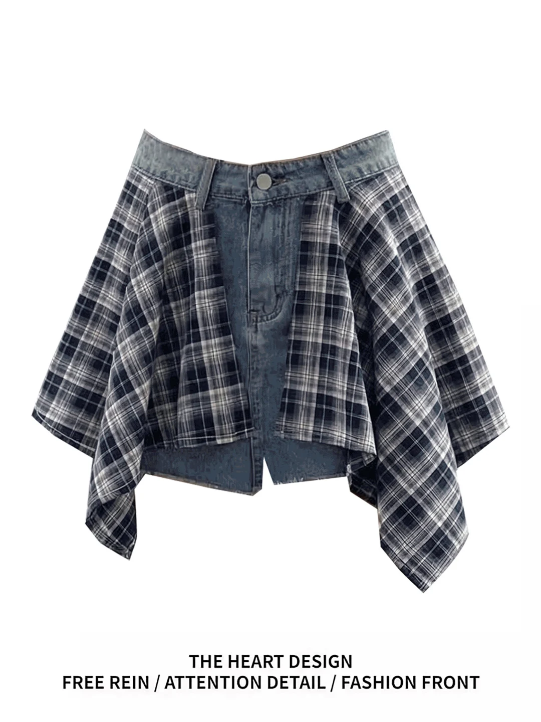 Summer New Plaid Splicing Denim Shorts Women's High Waist Straight Leg Pants Asymmetric Vintage Style Casual Wear Blue
Summer New Plaid Splicing Denim Shorts Women's High Waist Straight Leg Pants Asymmetric Vintage Style Casual Wear Blue