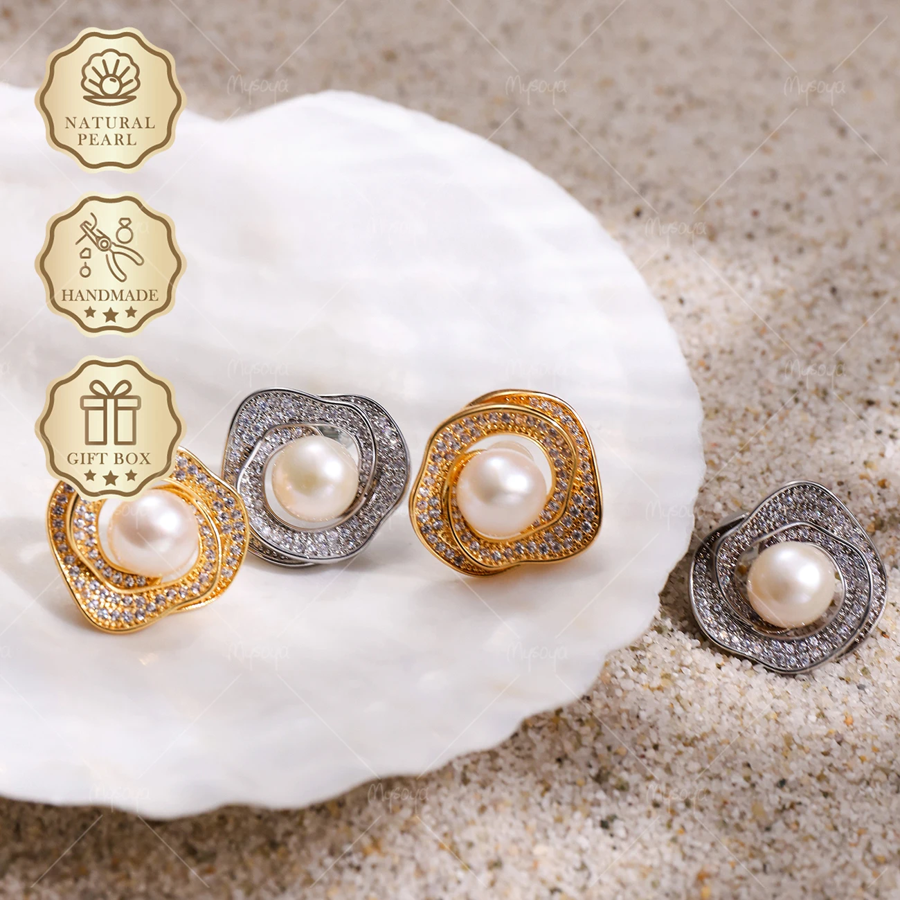 MYSOYA 8-9mm Pearl Stud Earrings Gold/Silver Irregular Flower Studs, Gift Box, Jewelry S455
MYSOYA 8-9mm Pearl Stud Earrings Gold/Silver Irregular Flower Studs, Gift Box, Jewelry S455