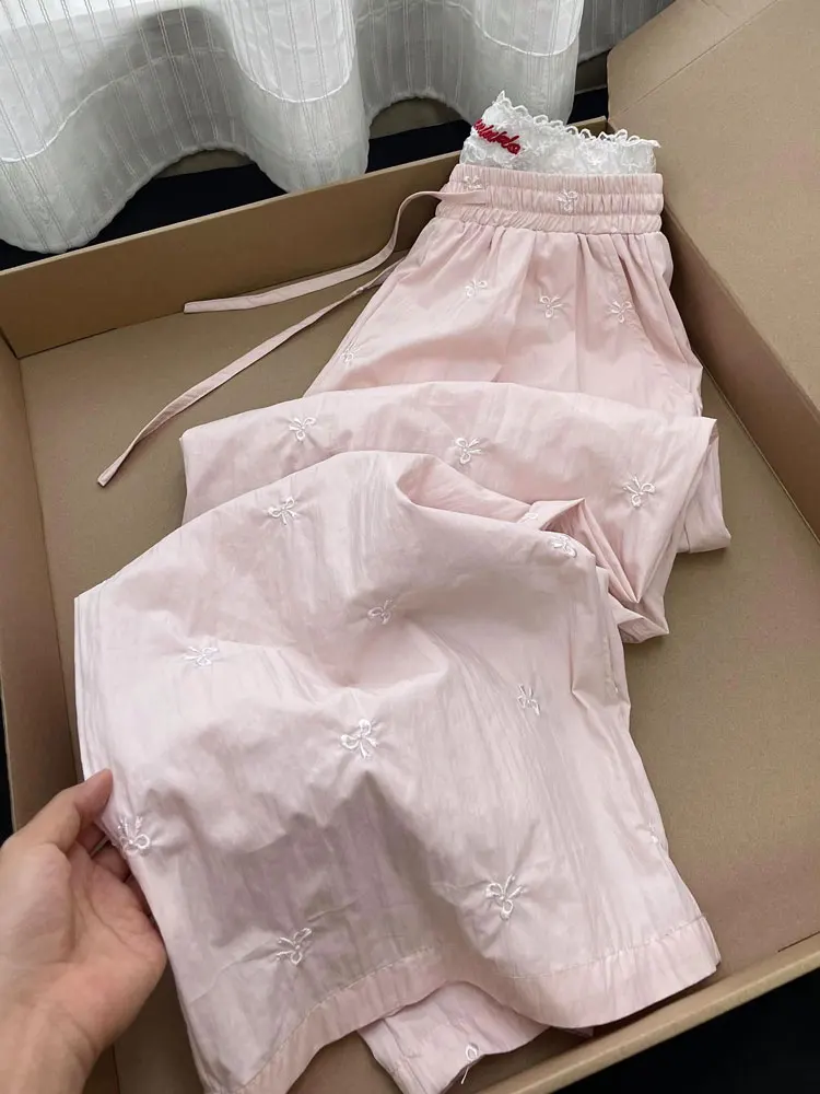 Korean Style Knot Embroidered Pink Work Pants Women Summer New Loose Straight Drapey Casual Wide Leg Pants
Korean Style Knot Embroidered Pink Work Pants Women Summer New Loose Straight Drapey Casual Wide Leg Pants