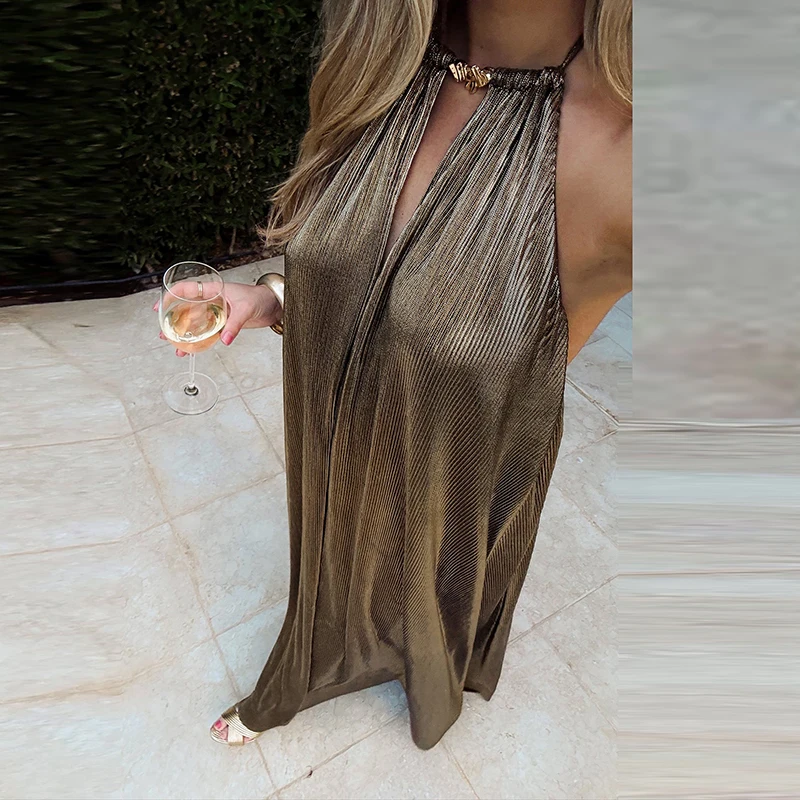 Hight Waist Loose Summer Dress Sexy Halter Backless Draped Evening Dress Women's Elegant Hollow Out Solid Long Dress
Hight Waist Loose Summer Dress Sexy Halter Backless Draped Evening Dress Women's Elegant Hollow Out Solid Long Dress