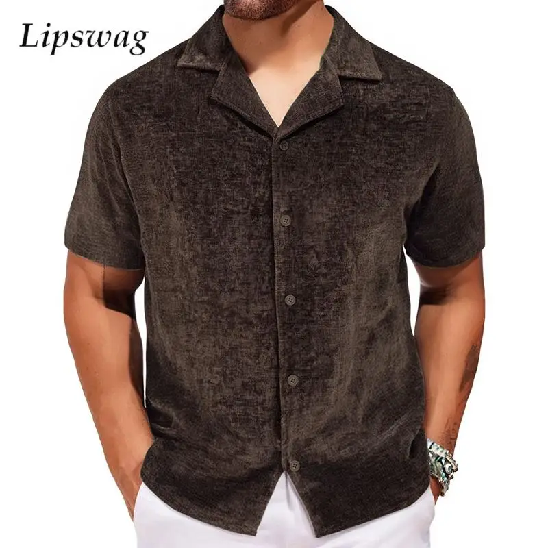 Luxury Solid Color Velvet Shirt Mens Clothing Casual Button Turn-down Collar Short Sleeve Shirts Vintage Loose Men Cardigan Tops
Luxury Solid Color Velvet Shirt Mens Clothing Casual Button Turn-down Collar Short Sleeve Shirts Vintage Loose Men Cardigan Tops