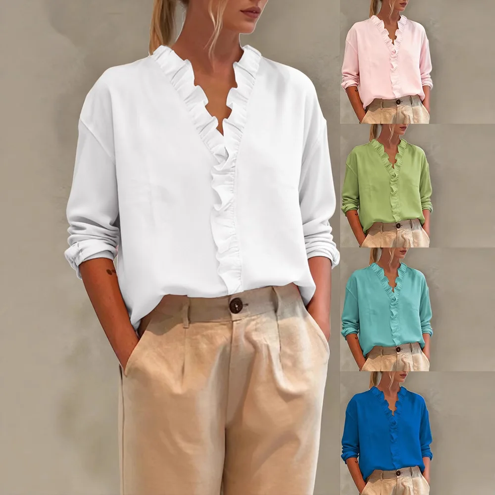 Lace Trim Blouse Women Spring Summer V Neck Long Sleeve Shirts Tops Tee Solid Color Casual Boho Chiffon Pullover Streetwear
Lace Trim Blouse Women Spring Summer V Neck Long Sleeve Shirts Tops Tee Solid Color Casual Boho Chiffon Pullover Streetwear