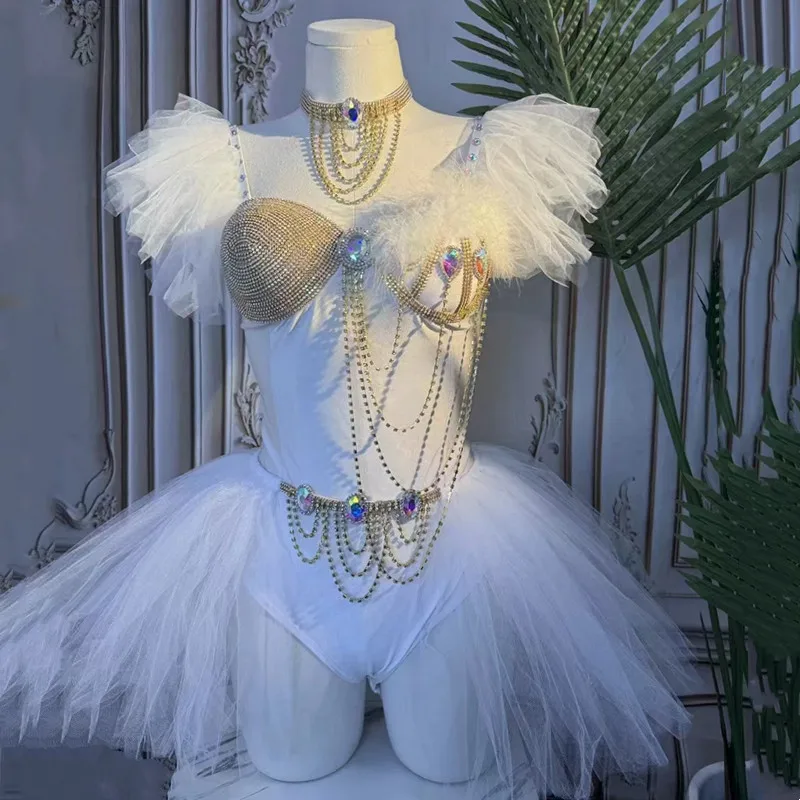 Bar Nightclub Gogo Dancer Team Stage Costume White Crystal Bikini Gauze Skirt Dance Outfits Women Club Party Festival Clothing
Bar Nightclub Gogo Dancer Team Stage Costume White Crystal Bikini Gauze Skirt Dance Outfits Women Club Party Festival Clothing