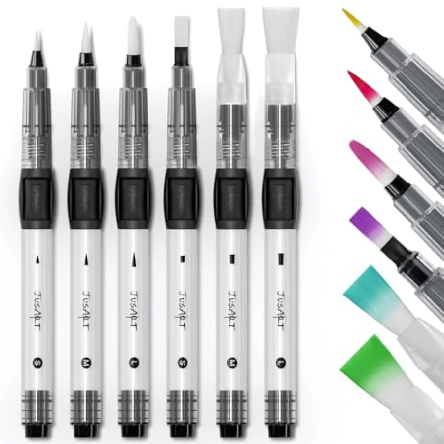 Water Brush Pens 6-Pack Leak-Proof Refillable Watercolor Pens for Acrylic and Gouache Painting - Includes Pointed and Flat Tip
Water Brush Pens 6-Pack Leak-Proof Refillable Watercolor Pens for Acrylic and Gouache Painting - Includes Pointed and Flat Tip