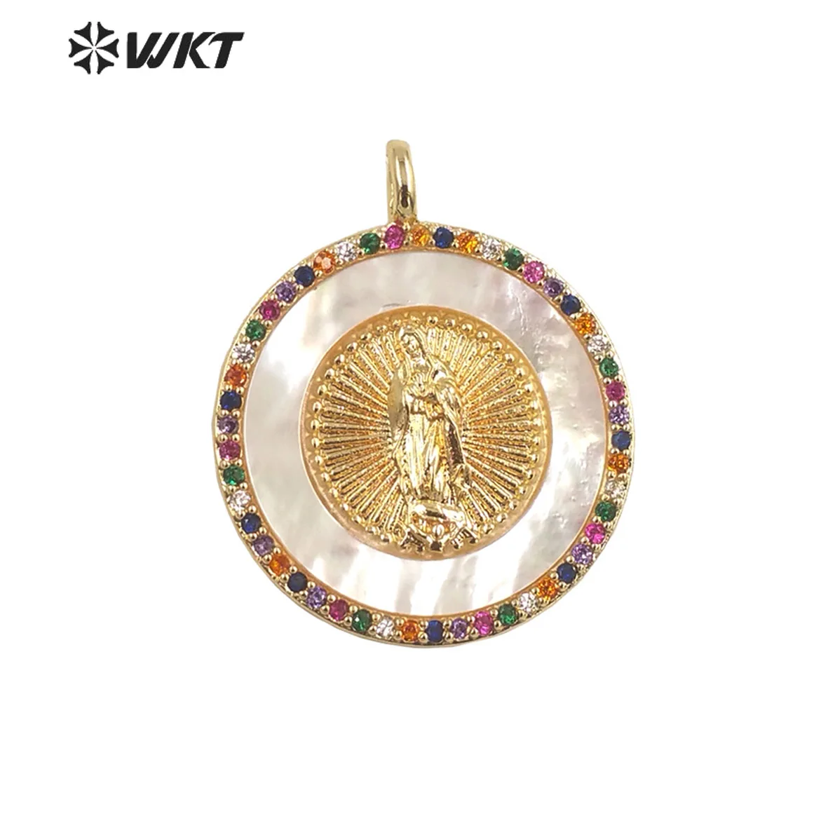 WT-MP271 Fashion Round Shape Shell And Colored Cubic Zircon Yellow Brass Pendant For Necklace DIY Craft Accessories
WT-MP271 Fashion Round Shape Shell And Colored Cubic Zircon Yellow Brass Pendant For Necklace DIY Craft Accessories