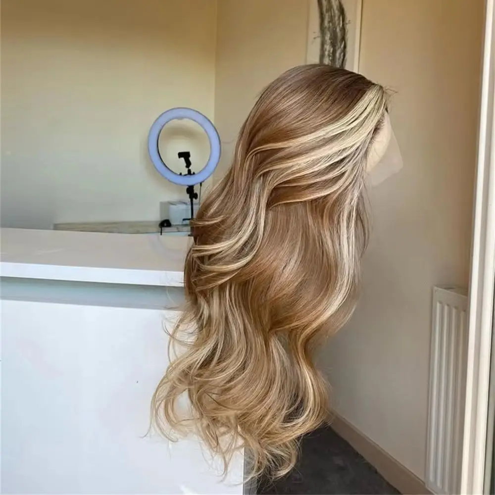 Long Wavy Highlight Blonde Synthetic Lace Front Wig for Women Natural Wave Pre-Plucked 13x4 Heat Resistant Balayage Blonde Wig
Long Wavy Highlight Blonde Synthetic Lace Front Wig for Women Natural Wave Pre-Plucked 13x4 Heat Resistant Balayage Blonde Wig