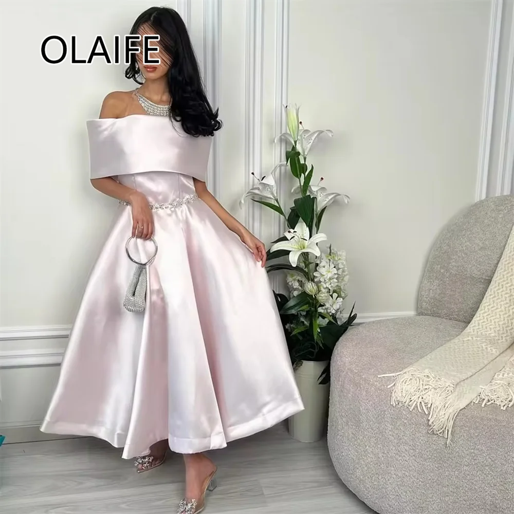 Elegant Boat Collar Satin Bridesmaid Dres for Wedding Backless Tea-Lengtth A-line Evening Arab Gown with Crystal Customized
Elegant Boat Collar Satin Bridesmaid Dres for Wedding Backless Tea-Lengtth A-line Evening Arab Gown with Crystal Customized