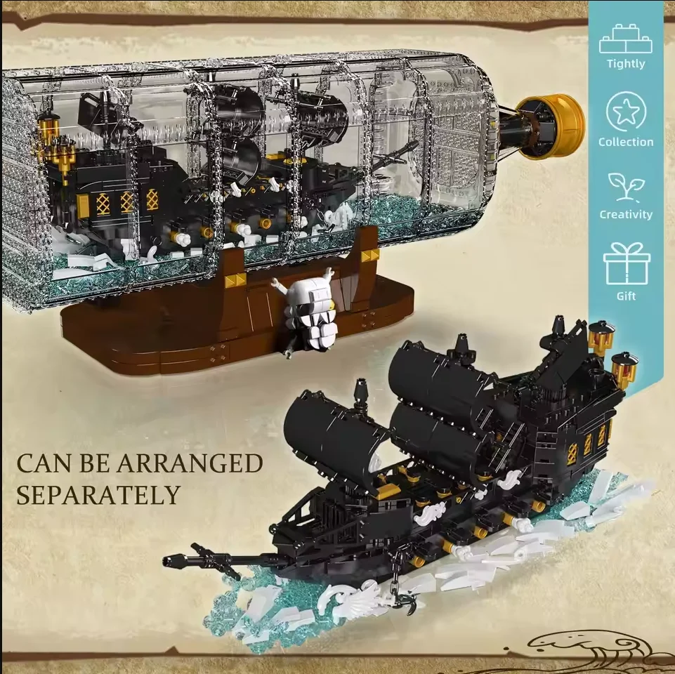Mould King 10065 Black Pearl Ship in Bottle Building Blocks Set, 2206 PCS Pirate Model with Display Stand for Adults
Mould King 10065 Black Pearl Ship in Bottle Building Blocks Set, 2206 PCS Pirate Model with Display Stand for Adults