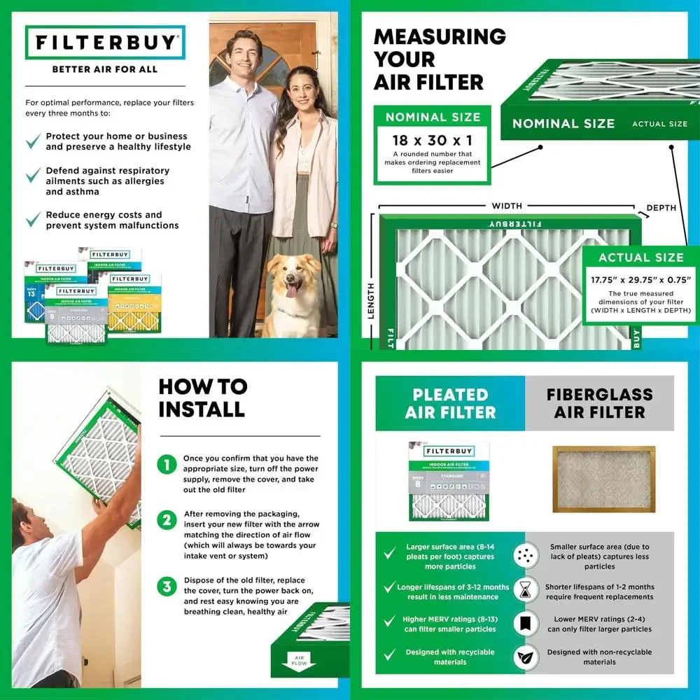 6-Pack MERV 8 Pleated Air Filters for Dust & Allergy Relief, HVAC AC Furnace Replacement (Actual Size: 17.75 x 29.75 x 0.75)
6-Pack MERV 8 Pleated Air Filters for Dust & Allergy Relief, HVAC AC Furnace Replacement (Actual Size: 17.75 x 29.75 x 0.75)