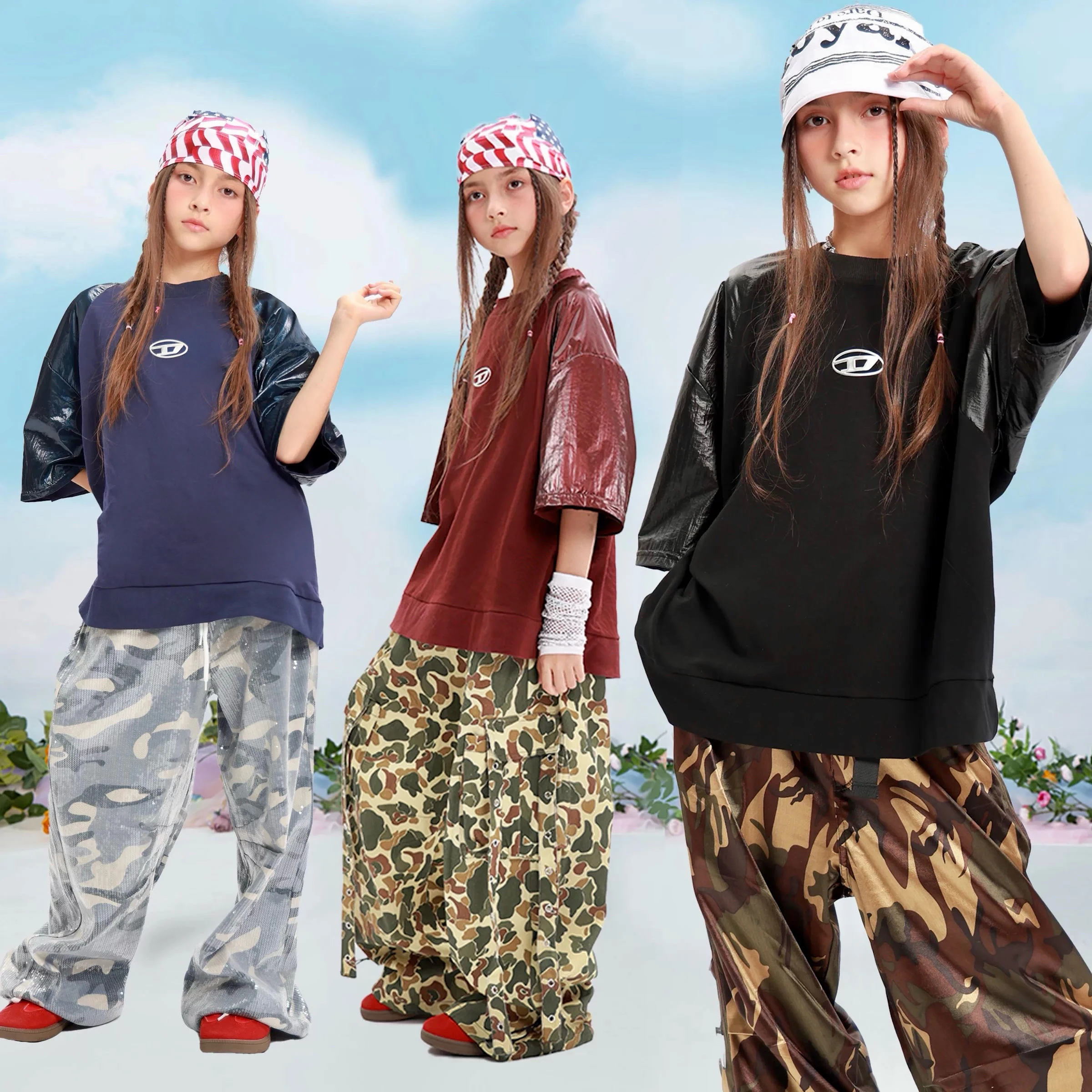 Summer Girls Group Jazz Dance K-pop Outfit Short Sleeves T-Shirt Camouflage Pants Children'S Hip Hop Dance Costume XS11344
Summer Girls Group Jazz Dance K-pop Outfit Short Sleeves T-Shirt Camouflage Pants Children'S Hip Hop Dance Costume XS11344