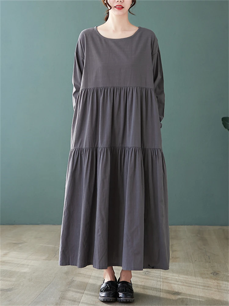 Autumn New Cotton Solid Color Vintage Long Dresses For Women Spring Casual Loose Elegant Dress Office Lady Work Fashion Clothing
Autumn New Cotton Solid Color Vintage Long Dresses For Women Spring Casual Loose Elegant Dress Office Lady Work Fashion Clothing