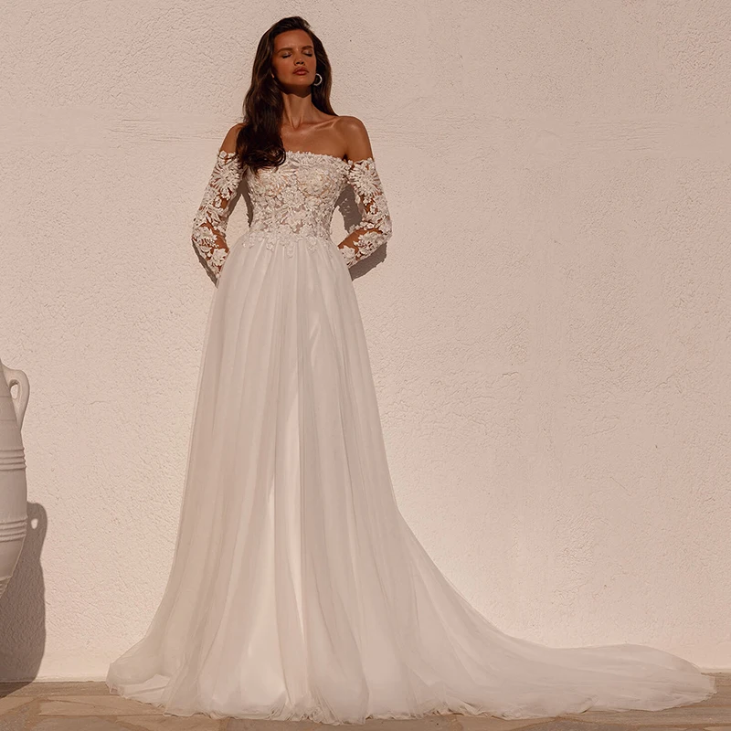 Eightree Boho Beach A-Line Wedding Dresses Off The Shoulder Appliques Bridal Dress Princess Wedding Ball Prom Gowns Customized
Eightree Boho Beach A-Line Wedding Dresses Off The Shoulder Appliques Bridal Dress Princess Wedding Ball Prom Gowns Customized