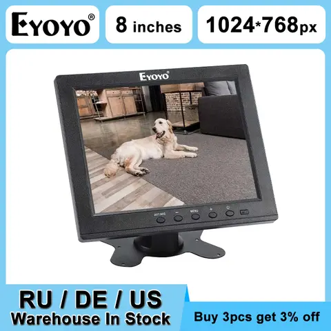 EYOYO Small 8 Inch HDMI Monitor With Speaker 1024x768 4:3 TFT HD LCD Screen HDMI VGA BNC AV YPbPr Input For Computer PC Laptop