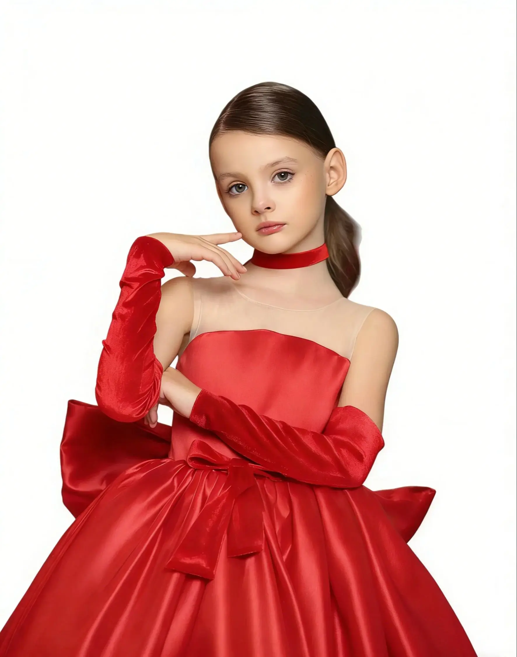 Princess Customization Red Satin Trailer Sheer Neck Flower Girl Dress for Wedding Kids First Communion Birthday party Gowns
Princess Customization Red Satin Trailer Sheer Neck Flower Girl Dress for Wedding Kids First Communion Birthday party Gowns