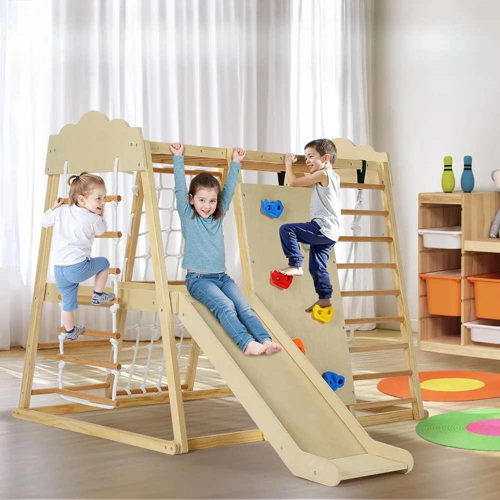 Indoor Playground 8-in-1 Wooden Jungle Gym Large Kids Play Gym Climbing Toys with Swing, Slide with Preperation Zone
Indoor Playground 8-in-1 Wooden Jungle Gym Large Kids Play Gym Climbing Toys with Swing, Slide with Preperation Zone