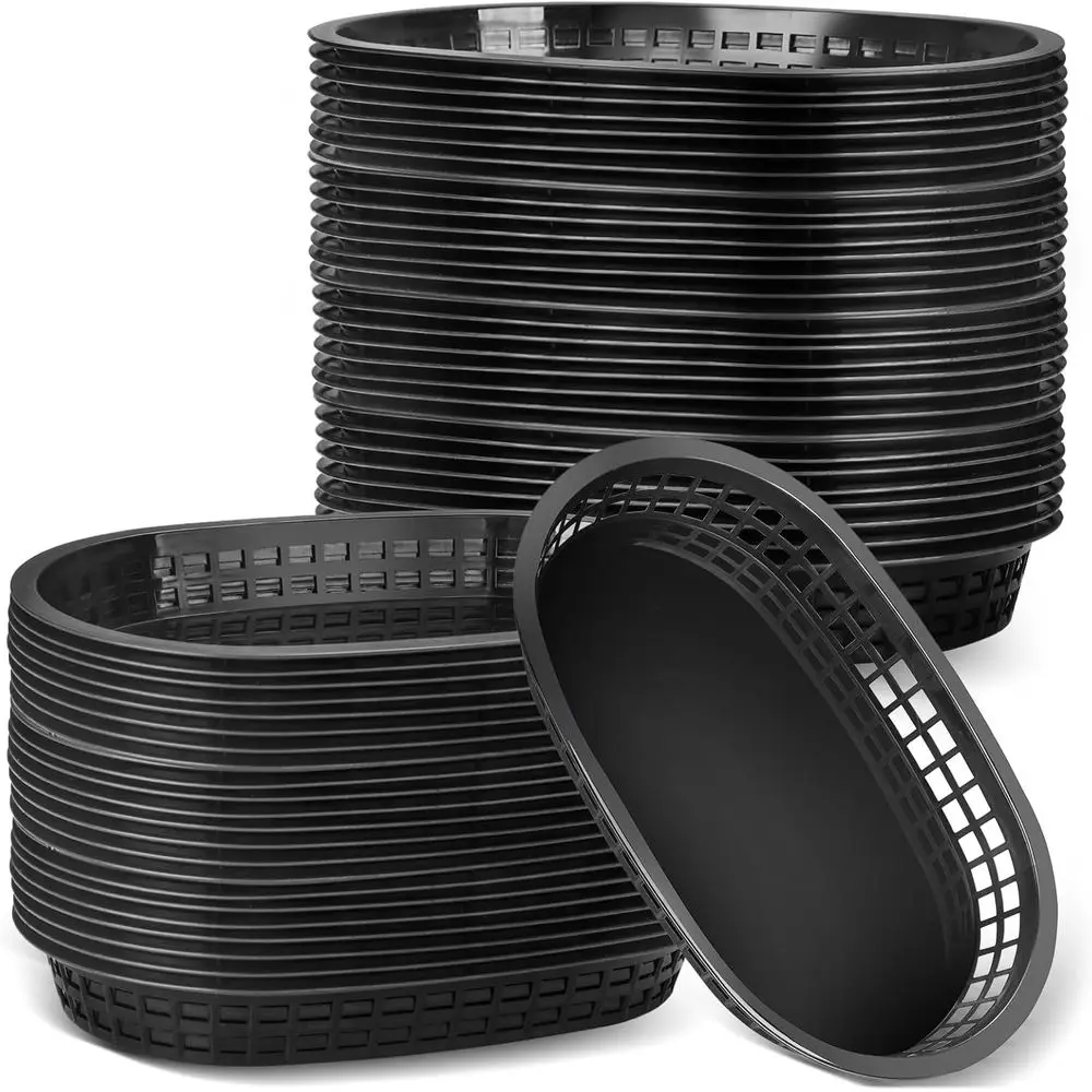 Set of 80 Black Plastic Fast Food Serving Baskets, 10.5 x 7, Ideal for Deli, Picnics, Parties, and Burgers
Set of 80 Black Plastic Fast Food Serving Baskets, 10.5 x 7, Ideal for Deli, Picnics, Parties, and Burgers