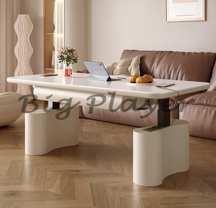 Electric Lifting Coffee Table Stone Plate Living Room Modern Heating Multi-Functional Dining Table Dual-Use