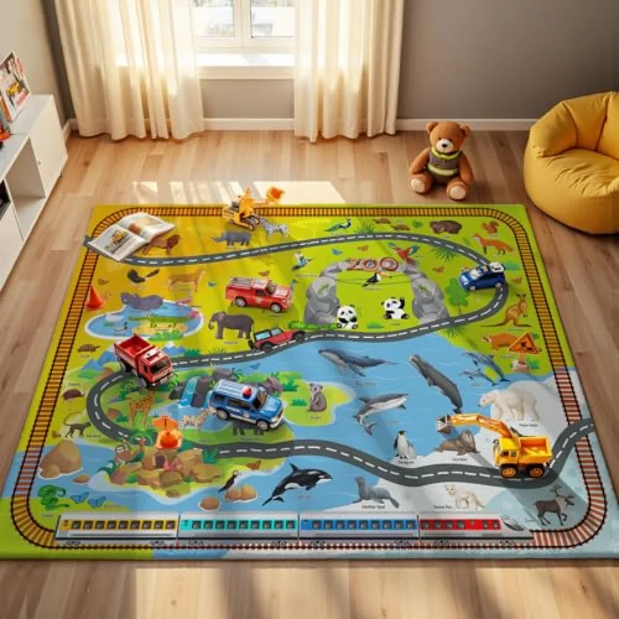Wildlife Park Play Rug - 5x7ft kids carpet for bedroom and playroom, faux wool material, beige with animal words design, non-sl
Wildlife Park Play Rug - 5x7ft kids carpet for bedroom and playroom, faux wool material, beige with animal words design, non-sl