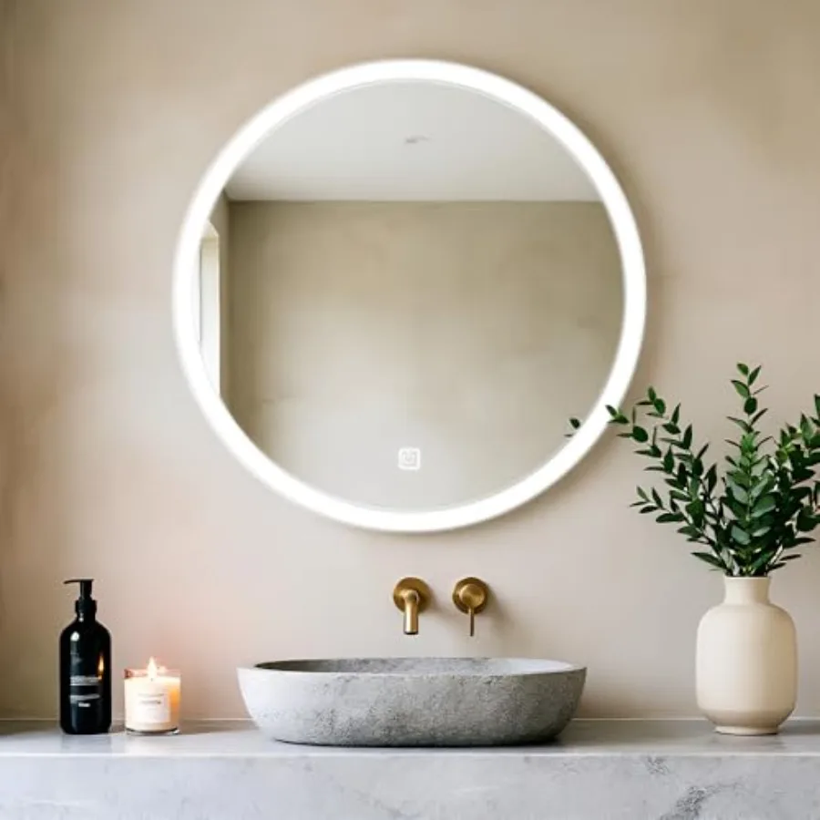 20 Inch Round LED Bathroom Mirror with, Lighted Vanity Bathroom Mirror, Stepless Dimmable and 3 Colors 3000K/4000K/6000K,IP54 W
20 Inch Round LED Bathroom Mirror with, Lighted Vanity Bathroom Mirror, Stepless Dimmable and 3 Colors 3000K/4000K/6000K,IP54 W