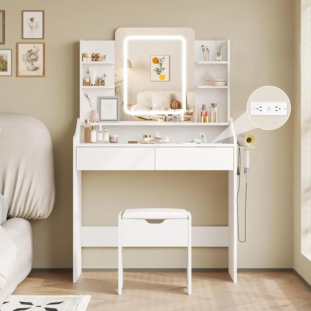 Vabches Vanity Desk with LED Mirror, Makeup Vanity with Power Outlet, 3 Lighting es Dring Table with 2 Ders & Hair Dryer Holder,
Vabches Vanity Desk with LED Mirror, Makeup Vanity with Power Outlet, 3 Lighting es Dring Table with 2 Ders & Hair Dryer Holder,