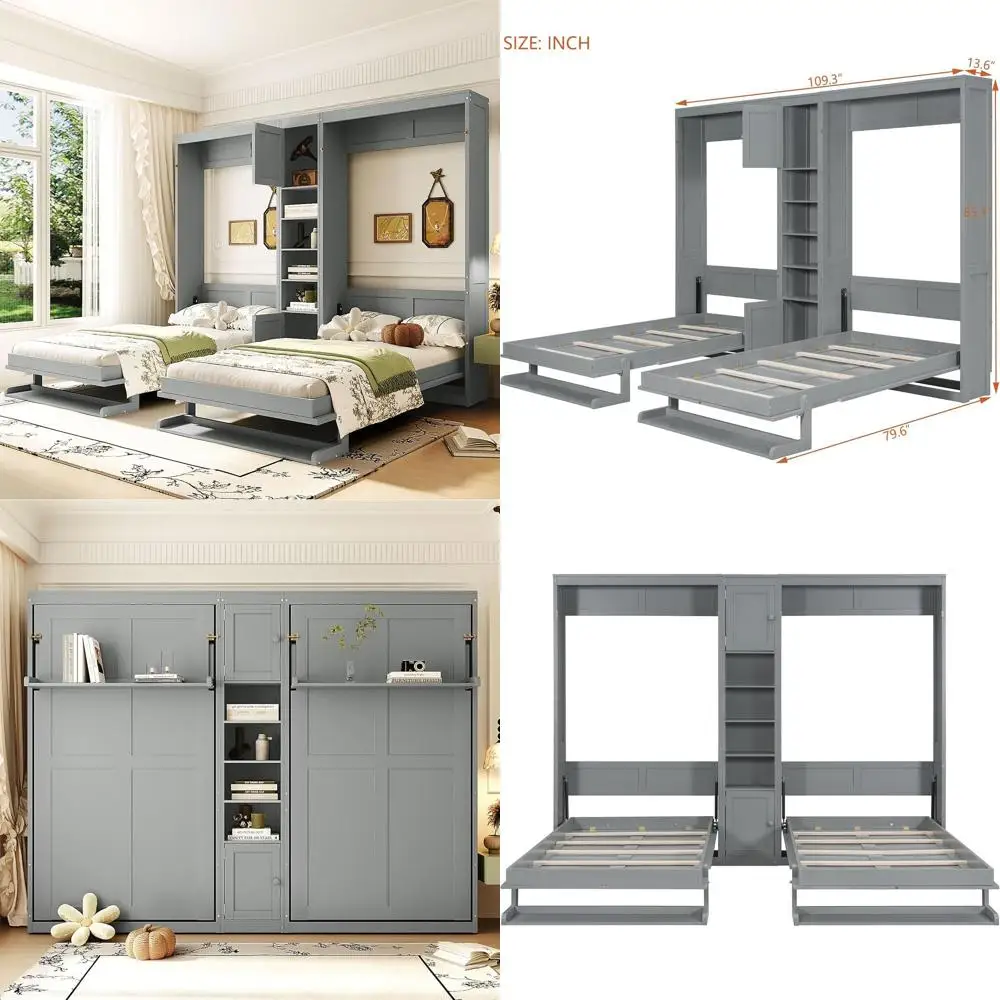 MeDual Twin Size Murphy Bed, Twin Wall Beds with Cabiand Shelves, Gray
MeDual Twin Size Murphy Bed, Twin Wall Beds with Cabiand Shelves, Gray