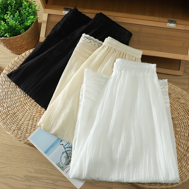White Lace Hem Wide Leg Pants Women Elastic High Waist Pleated Loose Palazzo Trousers Summer Casual Flowy Beach Pants
White Lace Hem Wide Leg Pants Women Elastic High Waist Pleated Loose Palazzo Trousers Summer Casual Flowy Beach Pants