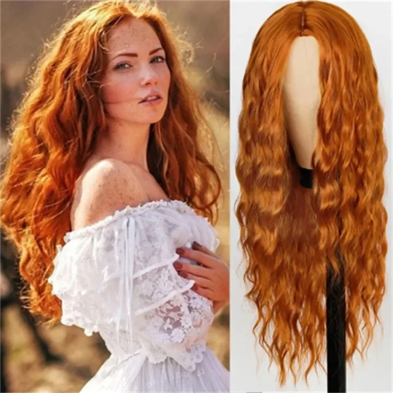 European and American wigs, women's wool rolls, long wigs, full head, medium points, corn whiskers, long curls, chemical fiber h 
European and American wigs, women's wool rolls, long wigs, full head, medium points, corn whiskers, long curls, chemical fiber h