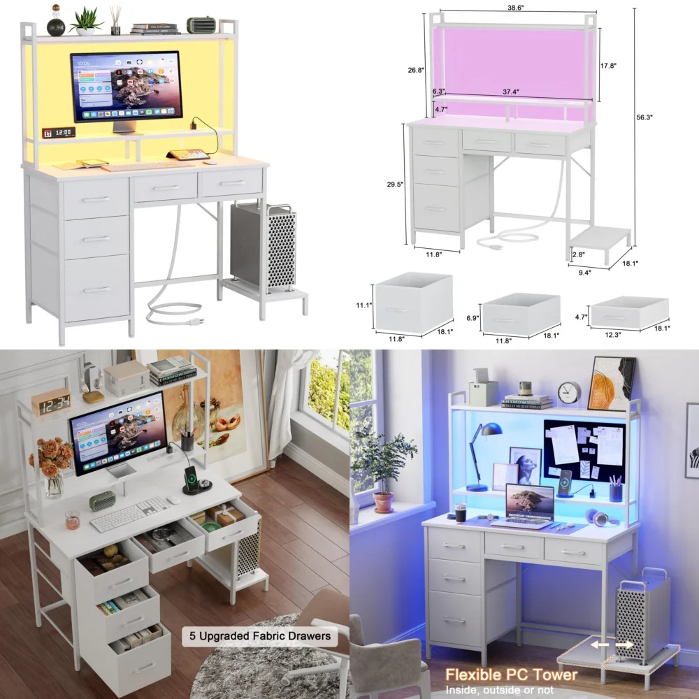 Computer DesksWhite gaming desk with hutch power outlets and LED lighting for ultimate setup space and style perfect for any
Computer DesksWhite gaming desk with hutch power outlets and LED lighting for ultimate setup space and style perfect for any