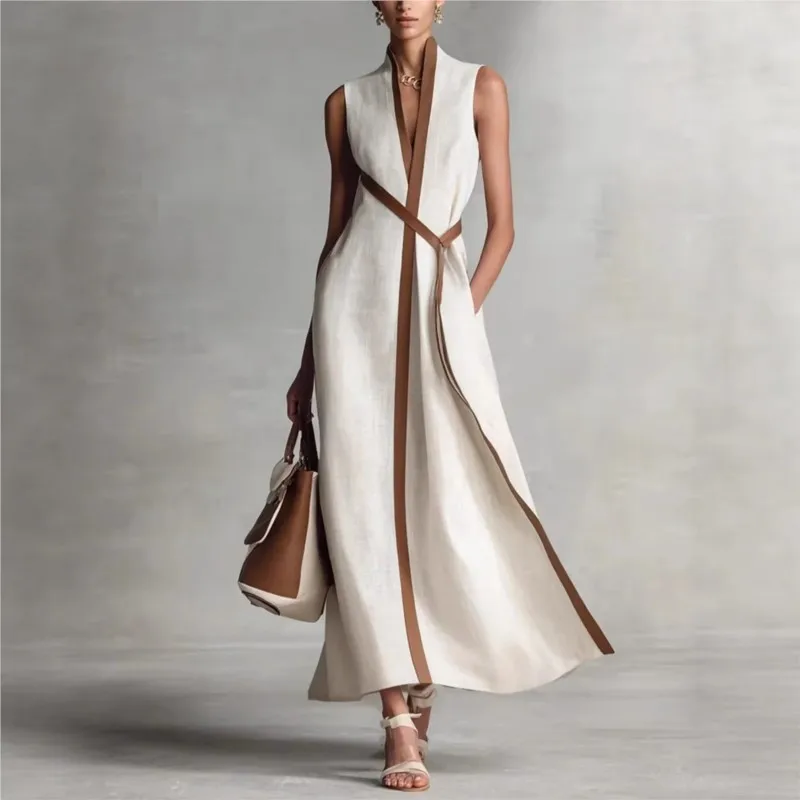 High Street Casual Striped Print Dresses 2026 Women Summer V Neck Sleeveless A-Line Long Dress Vacation Maxi Dress Robe Female
High Street Casual Striped Print Dresses 2026 Women Summer V Neck Sleeveless A-Line Long Dress Vacation Maxi Dress Robe Female