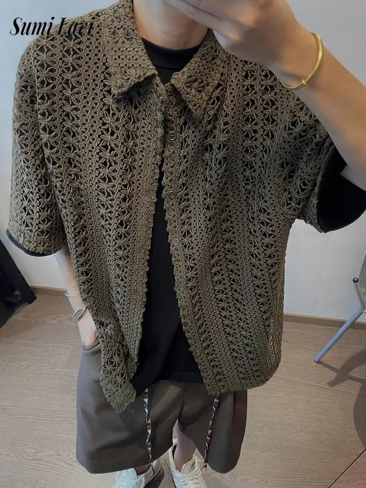 Streetwear Vintage Mens Knitted Shirts Summer Stylish Hollow Out Crochet Knit Shirt For Men Daily Leisure Short Sleeve Cardigan
Streetwear Vintage Mens Knitted Shirts Summer Stylish Hollow Out Crochet Knit Shirt For Men Daily Leisure Short Sleeve Cardigan