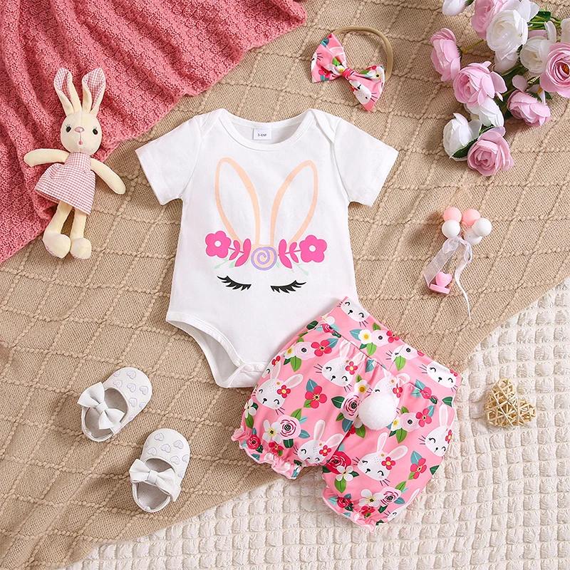 Newborn Baby Girl Easter Outfit Bunny Print Short Sleeve Romper Rabbit Shorts Bow Headband Set 3Pcs Clothes
Newborn Baby Girl Easter Outfit Bunny Print Short Sleeve Romper Rabbit Shorts Bow Headband Set 3Pcs Clothes