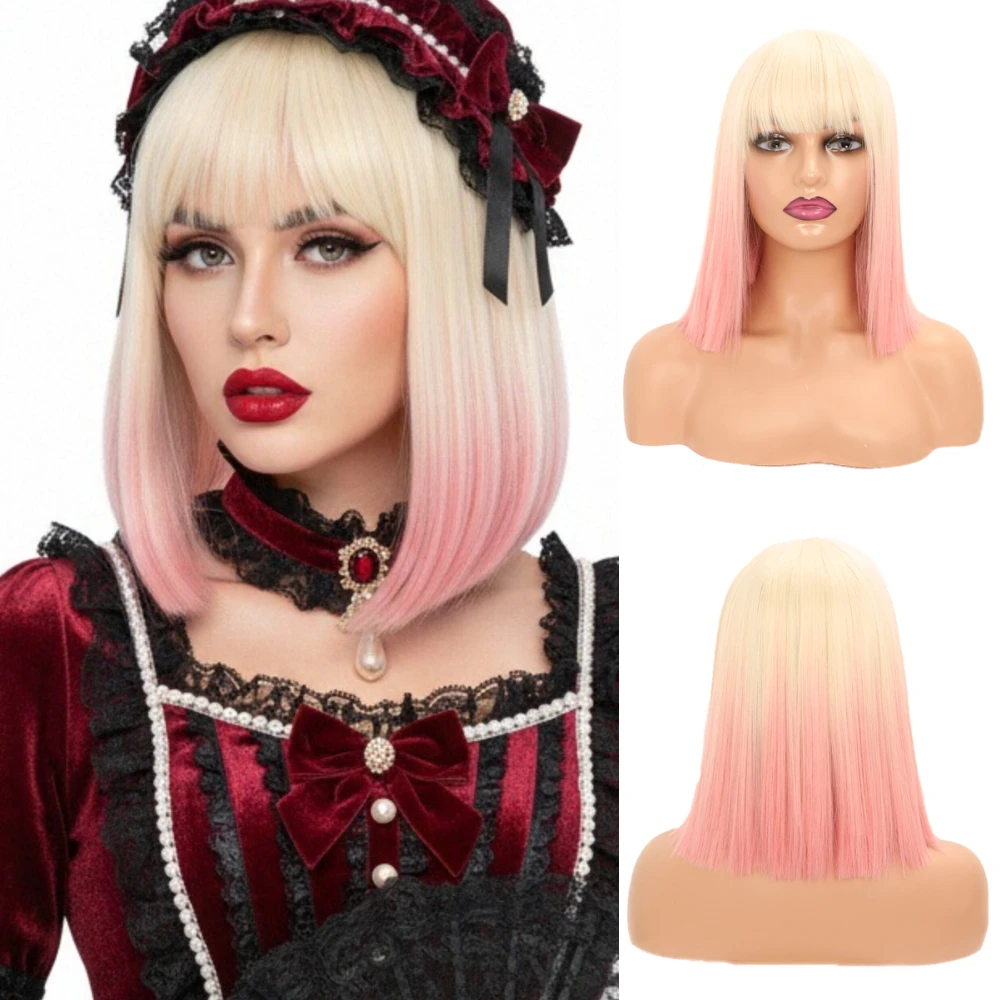Fashion Women Short Straight Wig for Cosplay Party Synthetic Bob Style Blonde To Pink With Bangs Wig
Fashion Women Short Straight Wig for Cosplay Party Synthetic Bob Style Blonde To Pink With Bangs Wig