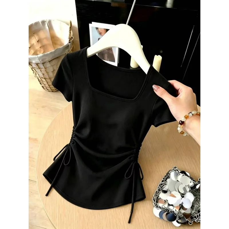 New Short-sleeved T-shirt Pleated Puffed Sleeves Cinched Waist Square Neck Straight Shoulder Stylish Slimming Top Conceals Belly
New Short-sleeved T-shirt Pleated Puffed Sleeves Cinched Waist Square Neck Straight Shoulder Stylish Slimming Top Conceals Belly